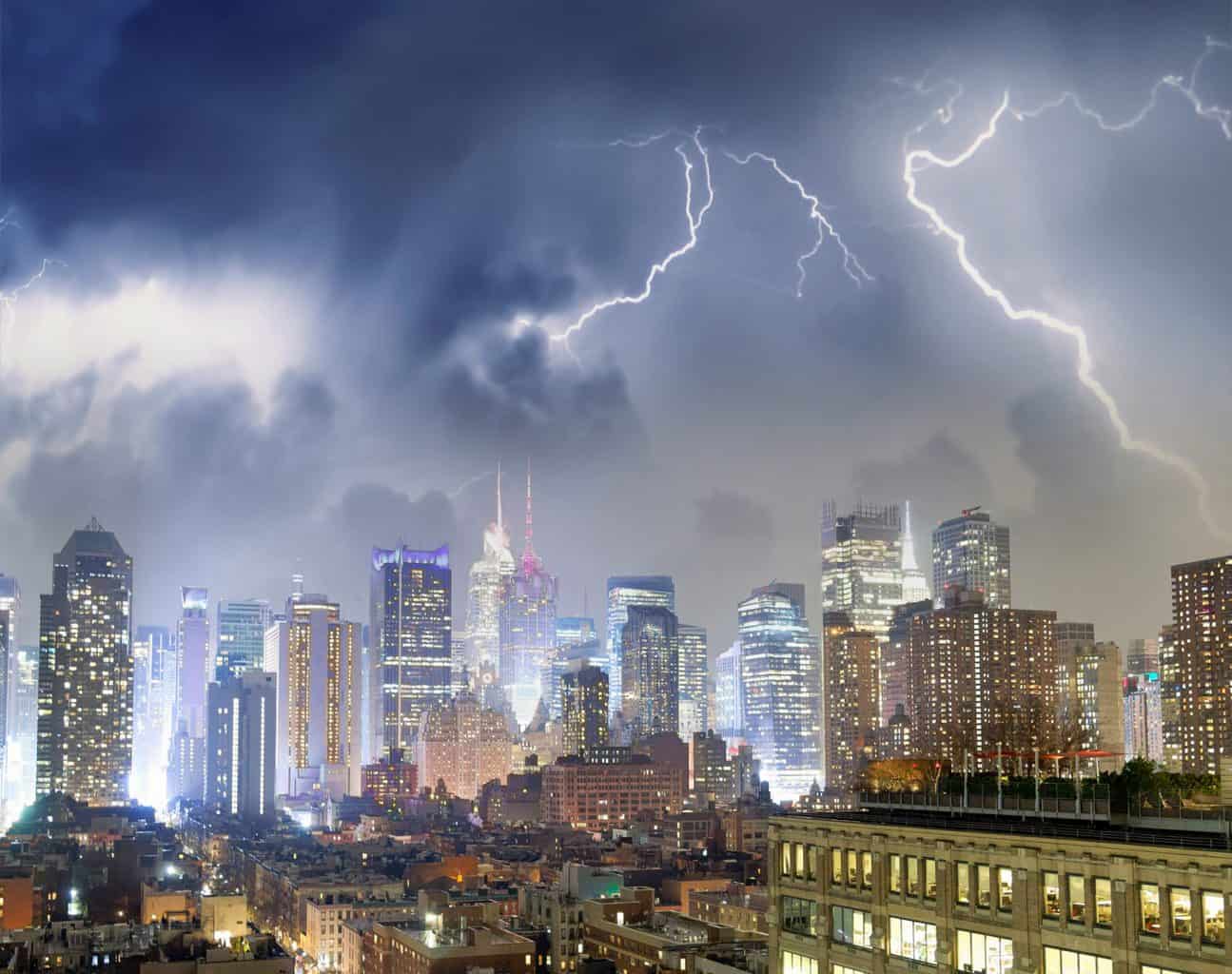 Skyscrapers During Lightning Storm
